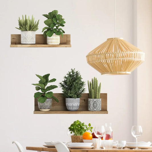 2pcs/set PVC 3D Green Pot Plants Leaves Wall Decals Simulation Shelves Green Plant Wall Art Mural Home Removable Sticker Decors