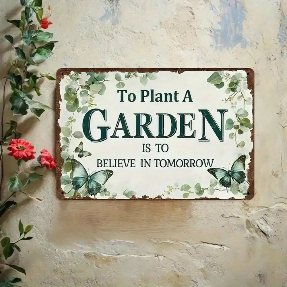1PC "To Plant A Garden" Tin Sign - Vintage Floral Wall Art 8x12In/20x30Cm