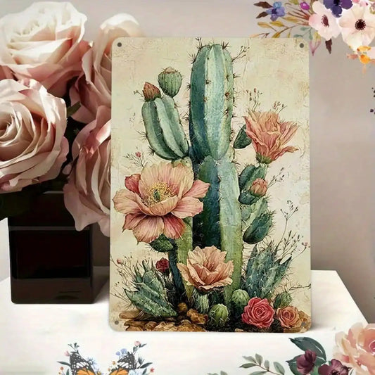 1PC Tin Sign Desert Cactus Garden - Vintage Wall Decor For Living Room/Office, Rustic Plant Art, 8x12 Inches/20x30 Cm