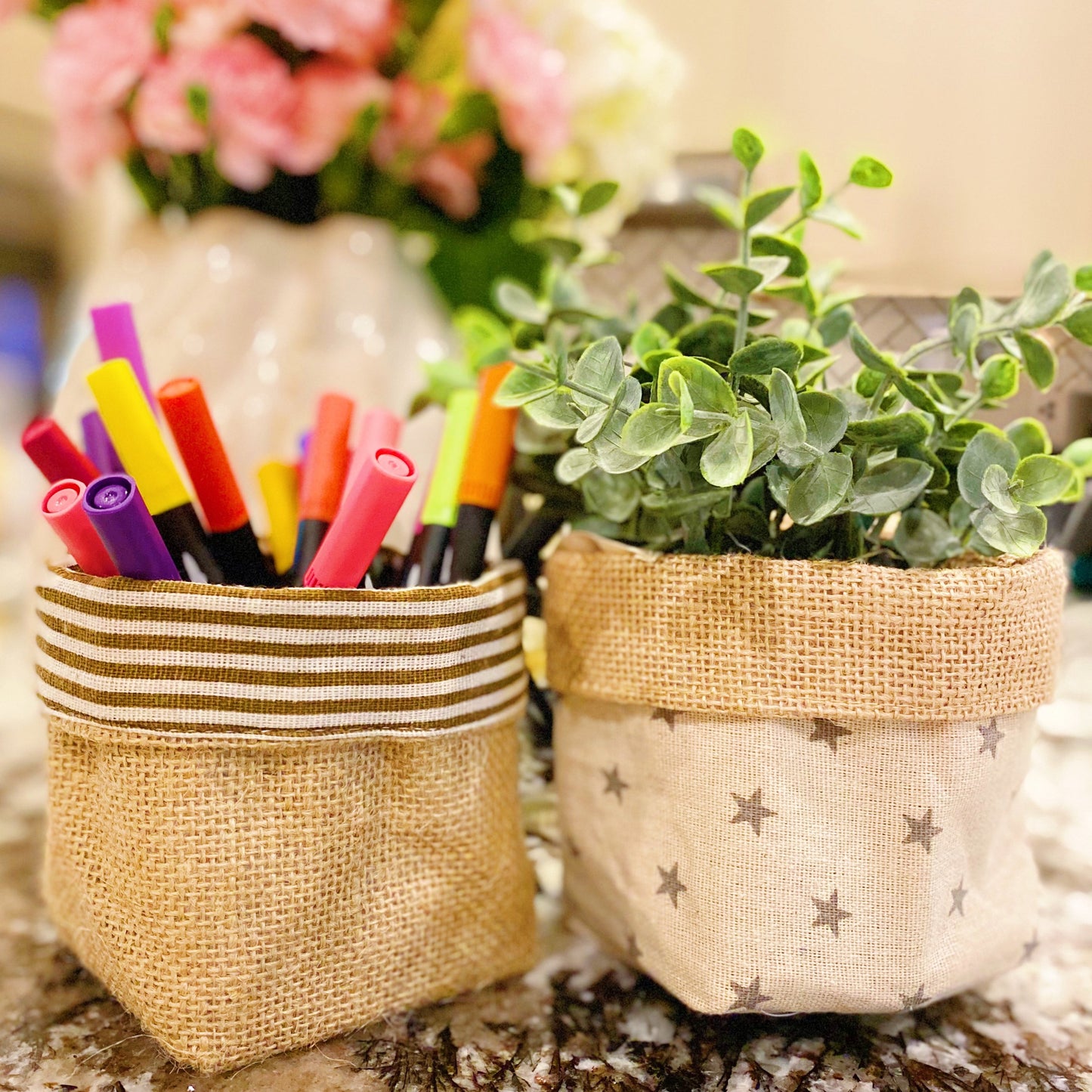 Reversible Burlap Plant Pot Cover - Two Looks in One