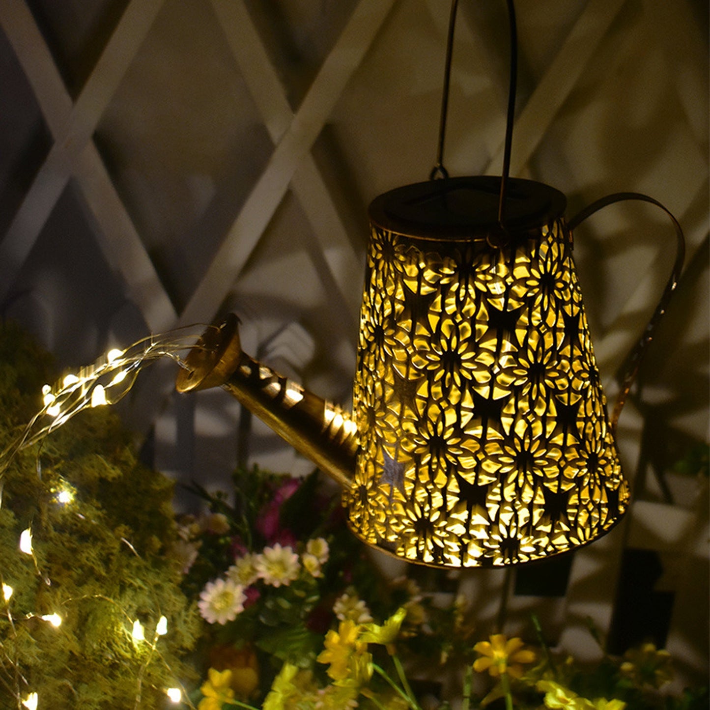 Solar Watering Can Garden Light with Cascading LED Stars