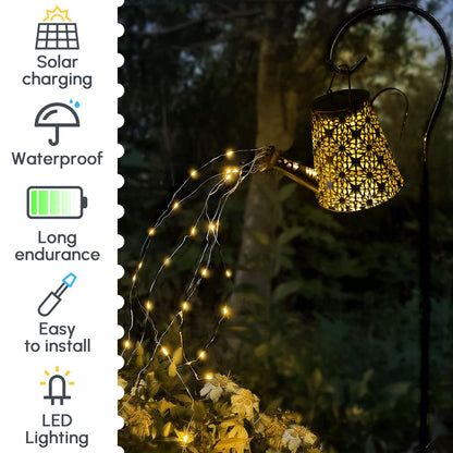 Solar Watering Can Garden Light with Cascading LED Stars