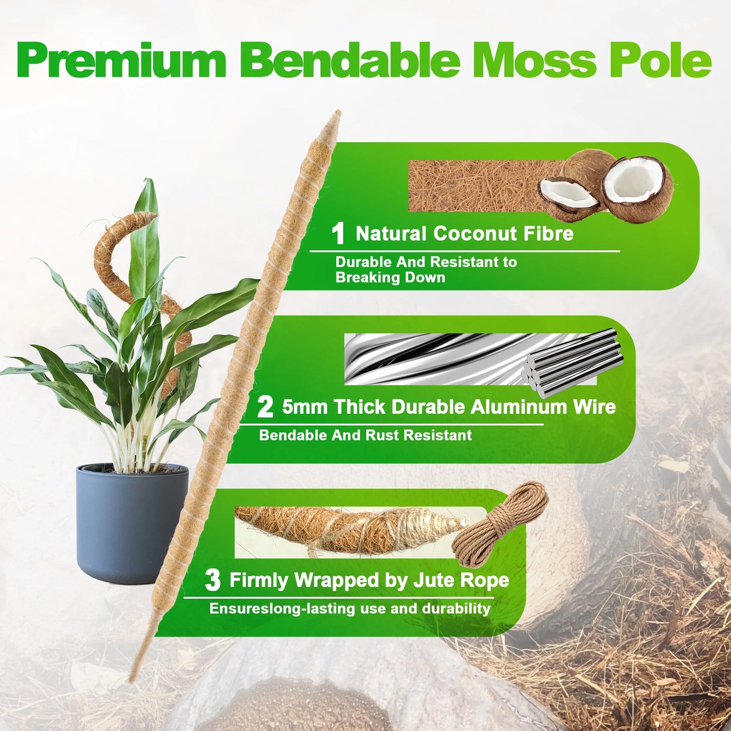 2pcs 28in Moss Pole, Bendable Moss Poles For Climbing Plants, Plant Sticks Support For Indoor/Outdoor Plants Potted