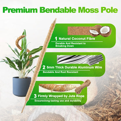 2pcs 28in Moss Pole, Bendable Moss Poles For Climbing Plants, Plant Sticks Support For Indoor/Outdoor Plants Potted