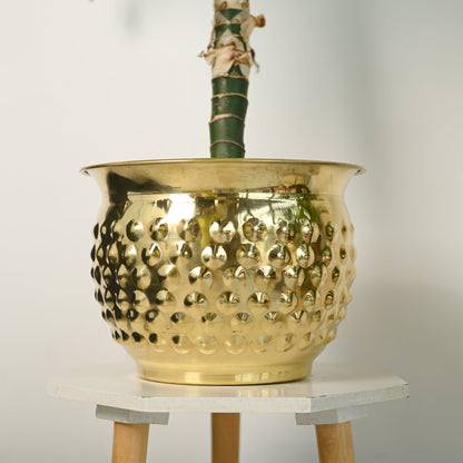 Brass Hammered Bucket Planter Pot – Handcrafted Indoor & Outdoor Plant