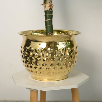 Brass Hammered Bucket Planter Pot – Handcrafted Indoor & Outdoor Plant