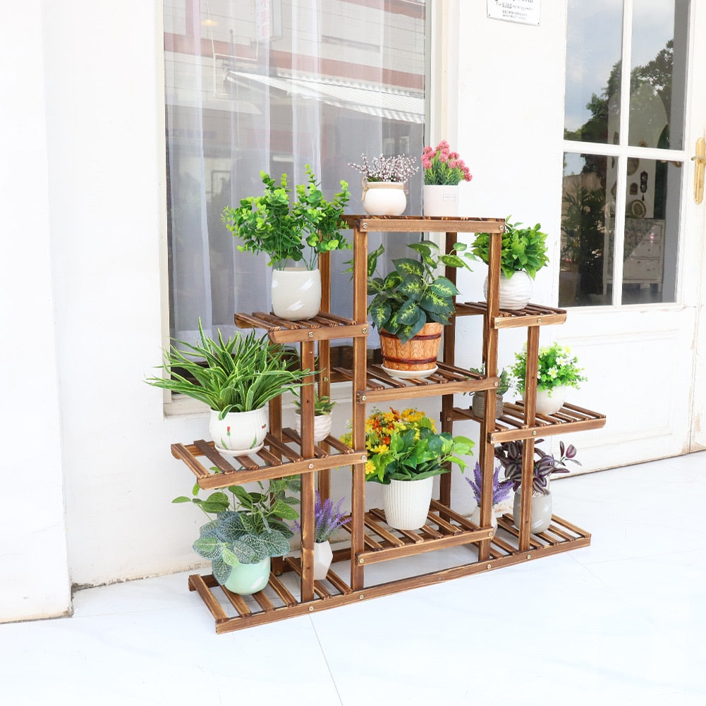 9-Tier Cascading Wooden Plant Display Stand
