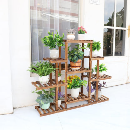 9-Tier Cascading Wooden Plant Display Stand