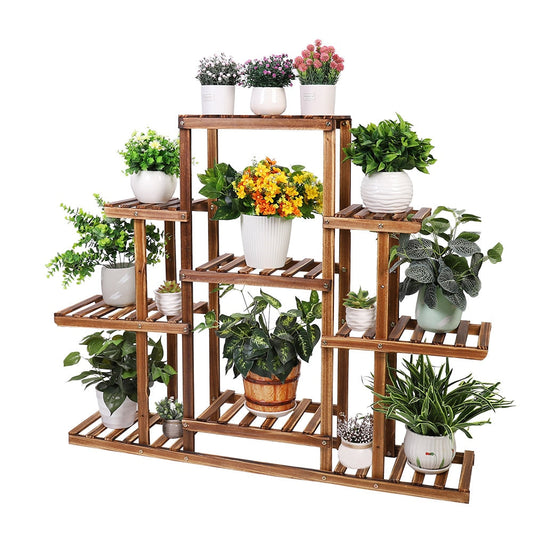 9-Tier Cascading Wooden Plant Display Stand