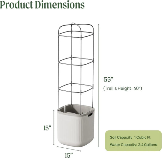 Planters for Outdoor & Indoor Plants, Large Plant Pots with Self Watering, 15" Tall Plant Pots with Trellis for Flowers Plants