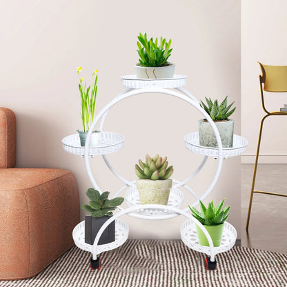 Metal Plant Stand With 6 Pots For Patio Living Room
