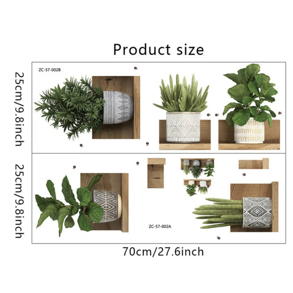 2pcs/set PVC 3D Green Pot Plants Leaves Wall Decals Simulation Shelves Green Plant Wall Art Mural Home Removable Sticker Decors