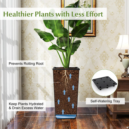 23" Tall Planters Set of 2 Rattan Wicker Plant Pot Self-watering Tree Pot