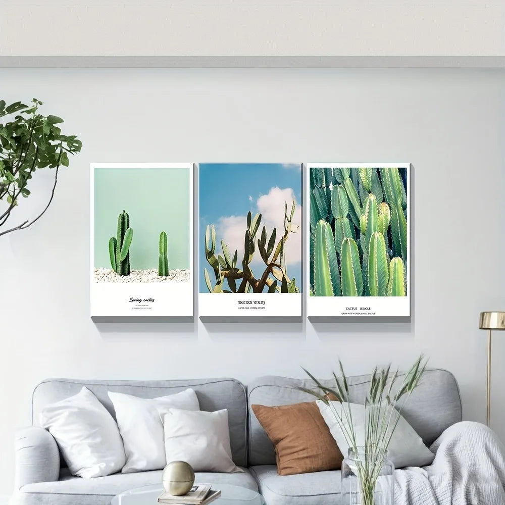 Cactus plant farmhouse wall art poster, aesthetic flower poster,1.5 inch thick pine solid wood frame