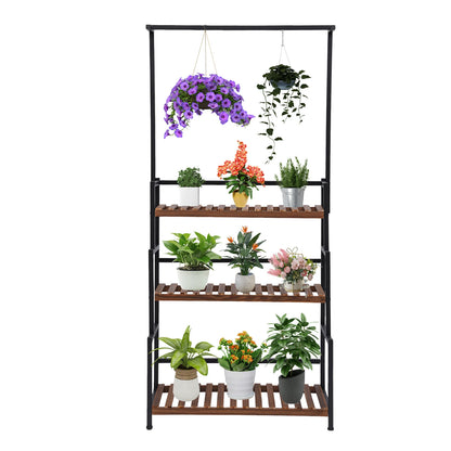 3-Tier Plant Stand Flower Stand 31.4''*13.4''*68.1'' Stepped Design For Hanging Baskets Potted Plants Black