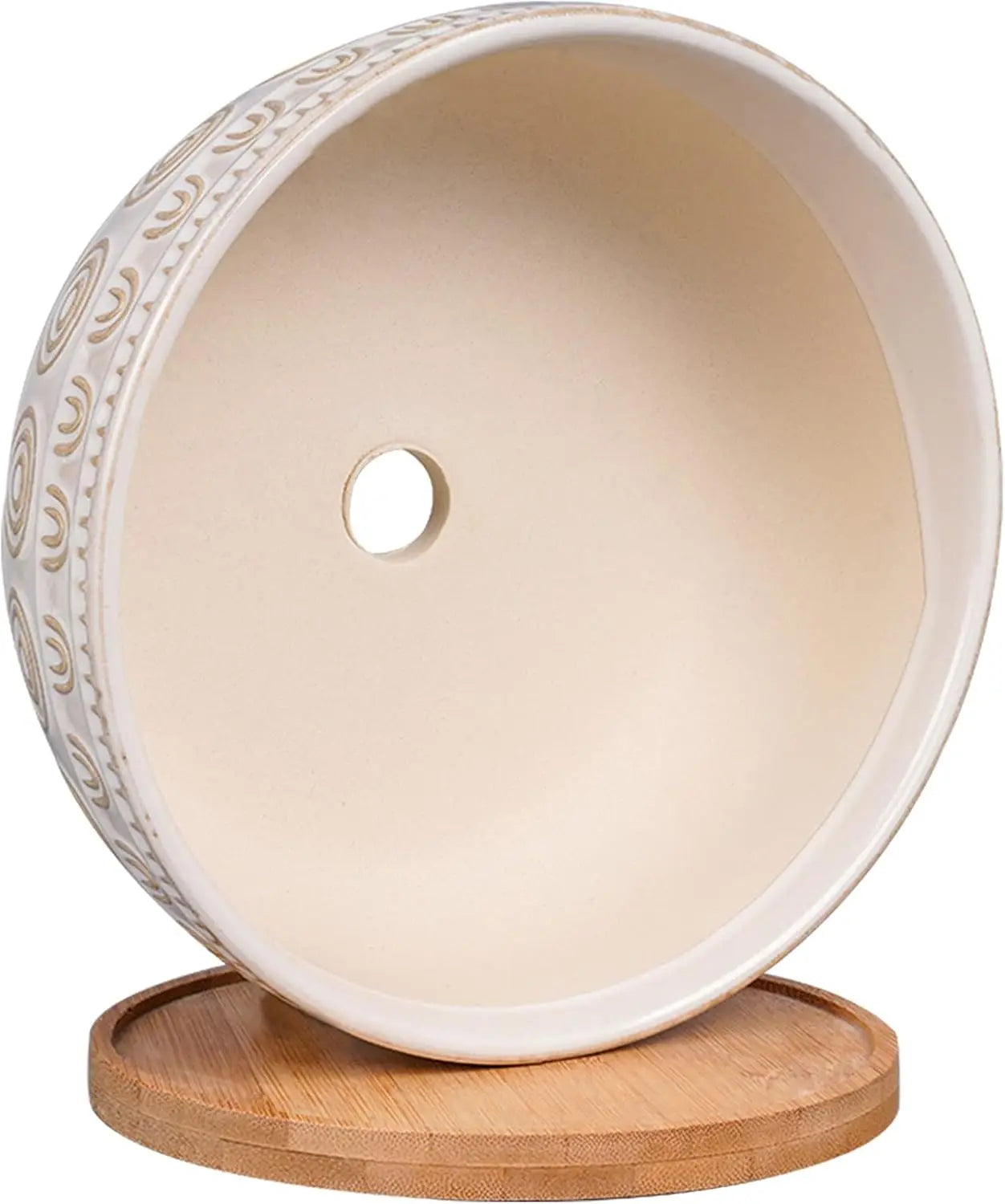 8 Inch White Ceramic Succulent Planter with Drainage Hole and Saucer, Round Shallow Pot for Indoor Plants