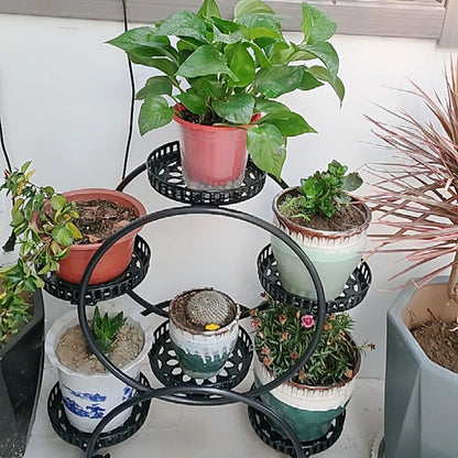 Metal Plant Stand With 6 Pots For Patio Living Room