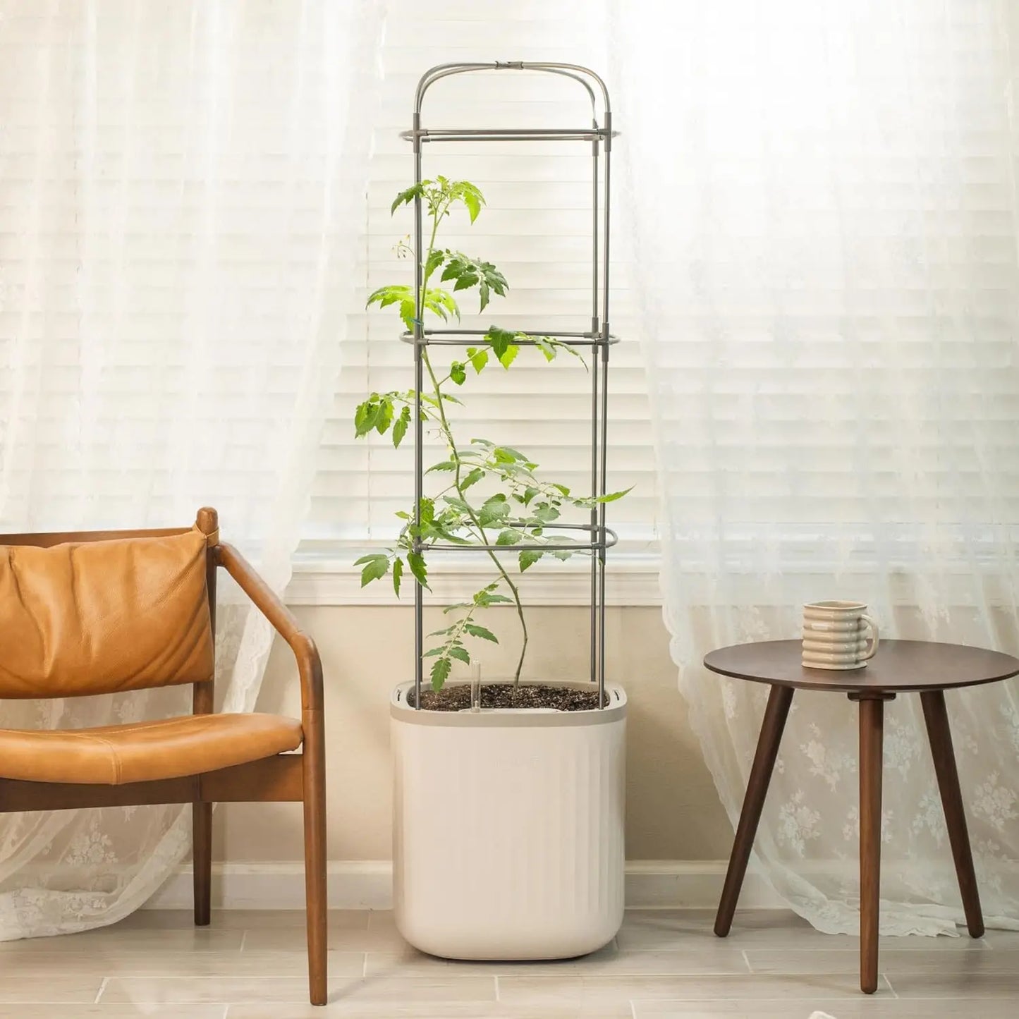 Planters for Outdoor & Indoor Plants, Large Plant Pots with Self Watering, 15" Tall Plant Pots with Trellis for Flowers Plants