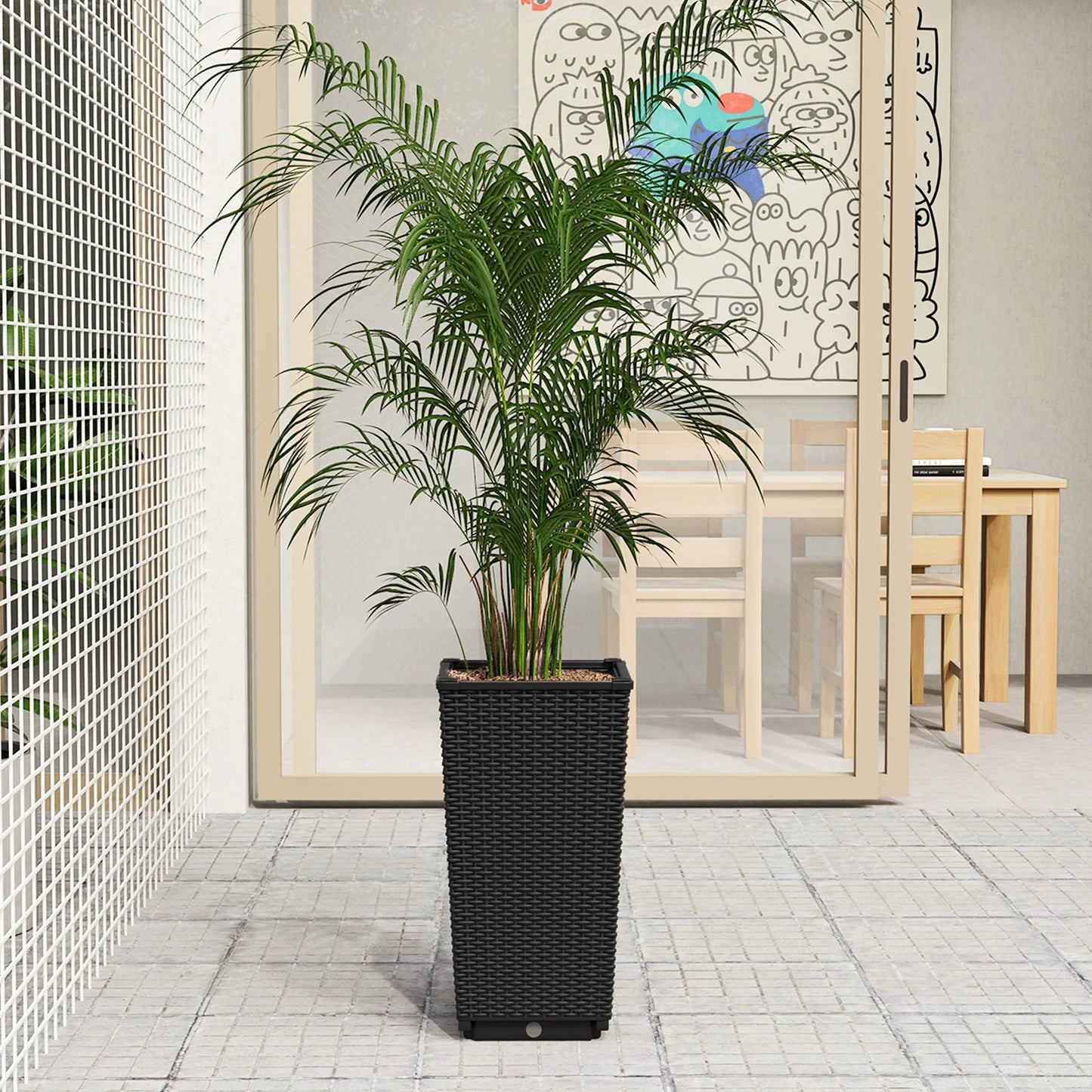 23" Tall Planters Set of 2 Rattan Wicker Plant Pot Self-watering Tree Pot