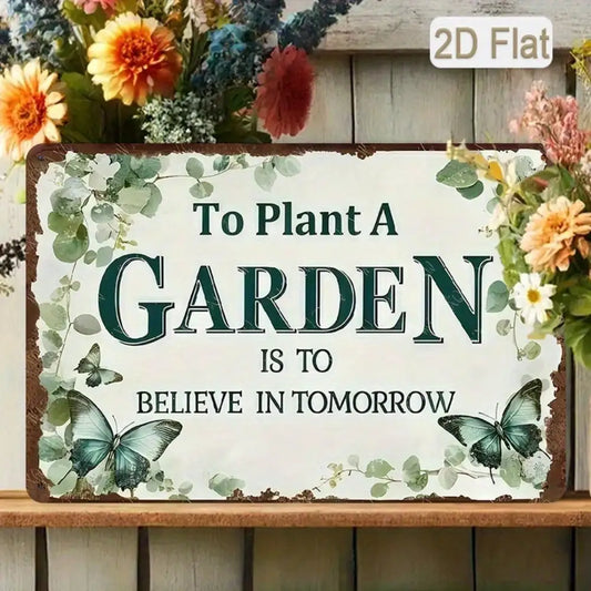 1PC "To Plant A Garden" Tin Sign - Vintage Floral Wall Art 8x12In/20x30Cm
