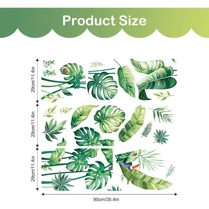 Tropical Palm Leaves Wall Stickers Large Monstera Leaf Wall Decals Green Plants Birds Peel and Stick Art Decor for Living Room
