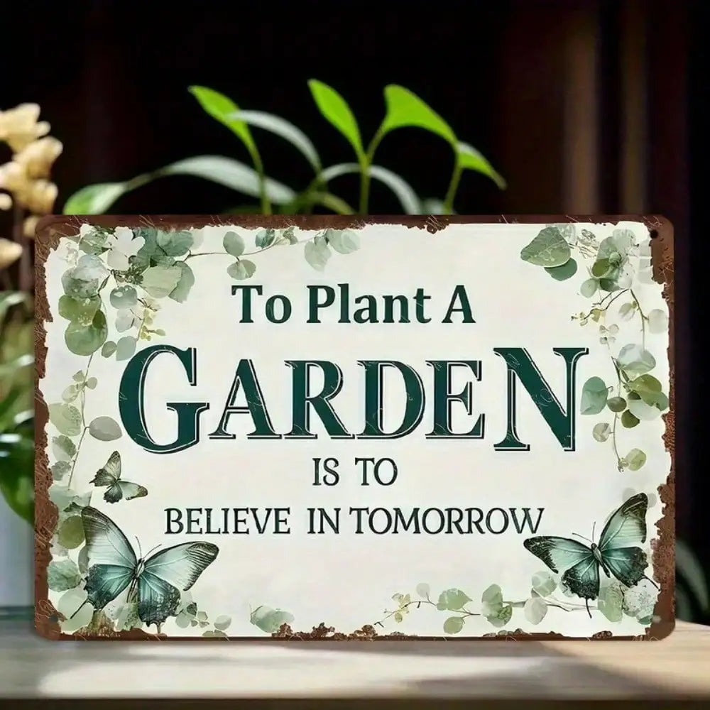 1PC "To Plant A Garden" Tin Sign - Vintage Floral Wall Art 8x12In/20x30Cm