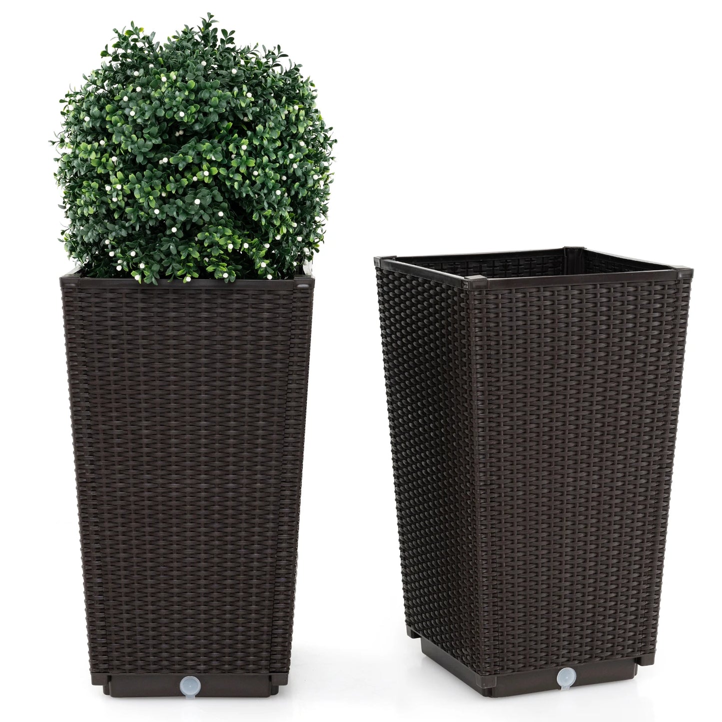23" Tall Planters Set of 2 Rattan Wicker Plant Pot Self-watering Tree Pot