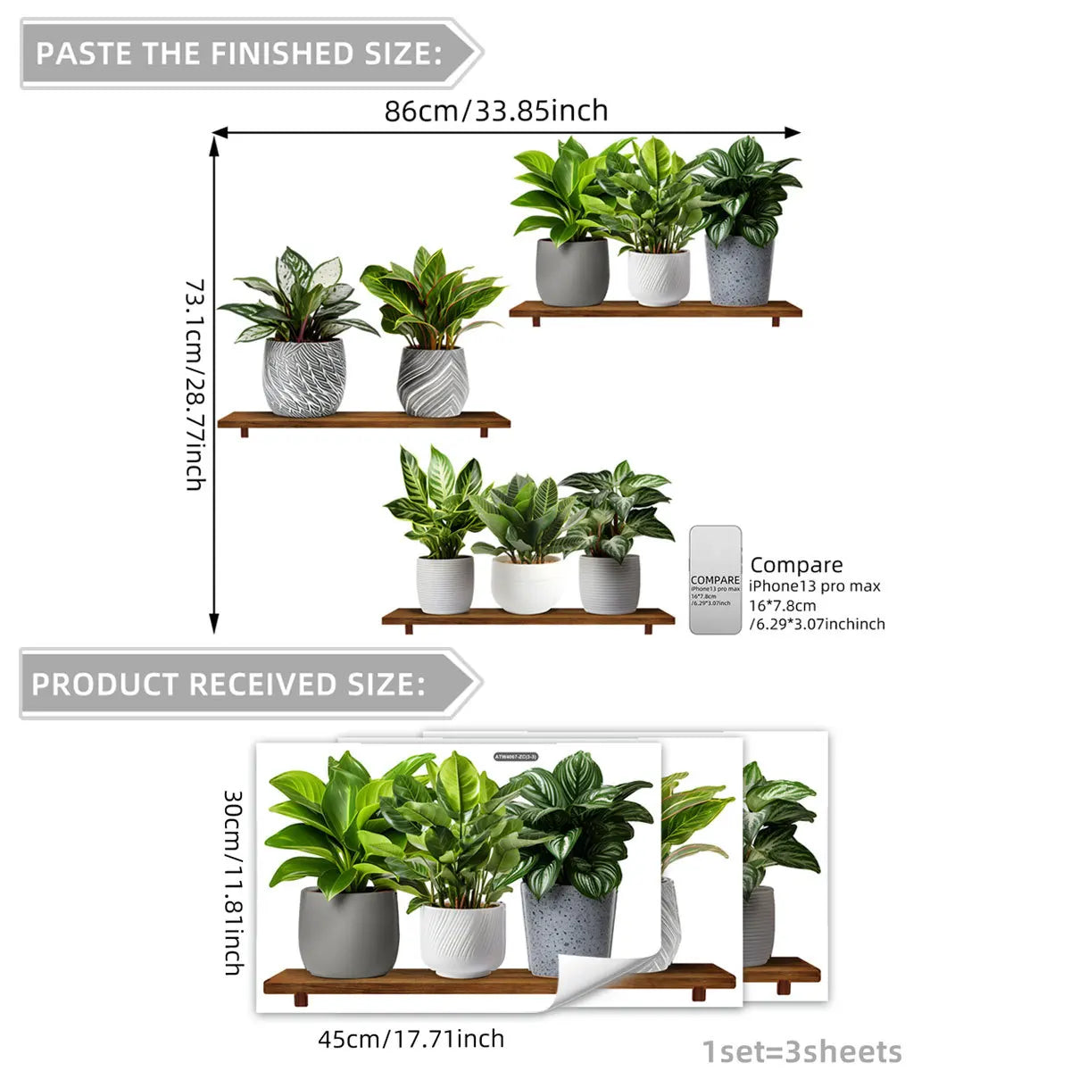 Tropical Jungle Wall Decals Set of 3 3D Palm Leaf Wall Stickers for Living Room Bedroom Office Decor Green Plant Wall Art