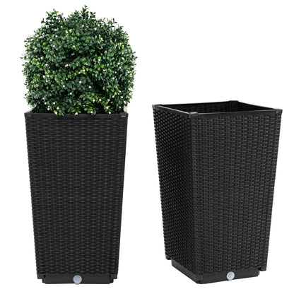23" Tall Planters Set of 2 Rattan Wicker Plant Pot Self-watering Tree Pot