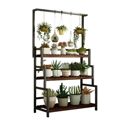 3-Tier Plant Stand Flower Stand 31.4''*13.4''*68.1'' Stepped Design For Hanging Baskets Potted Plants Black