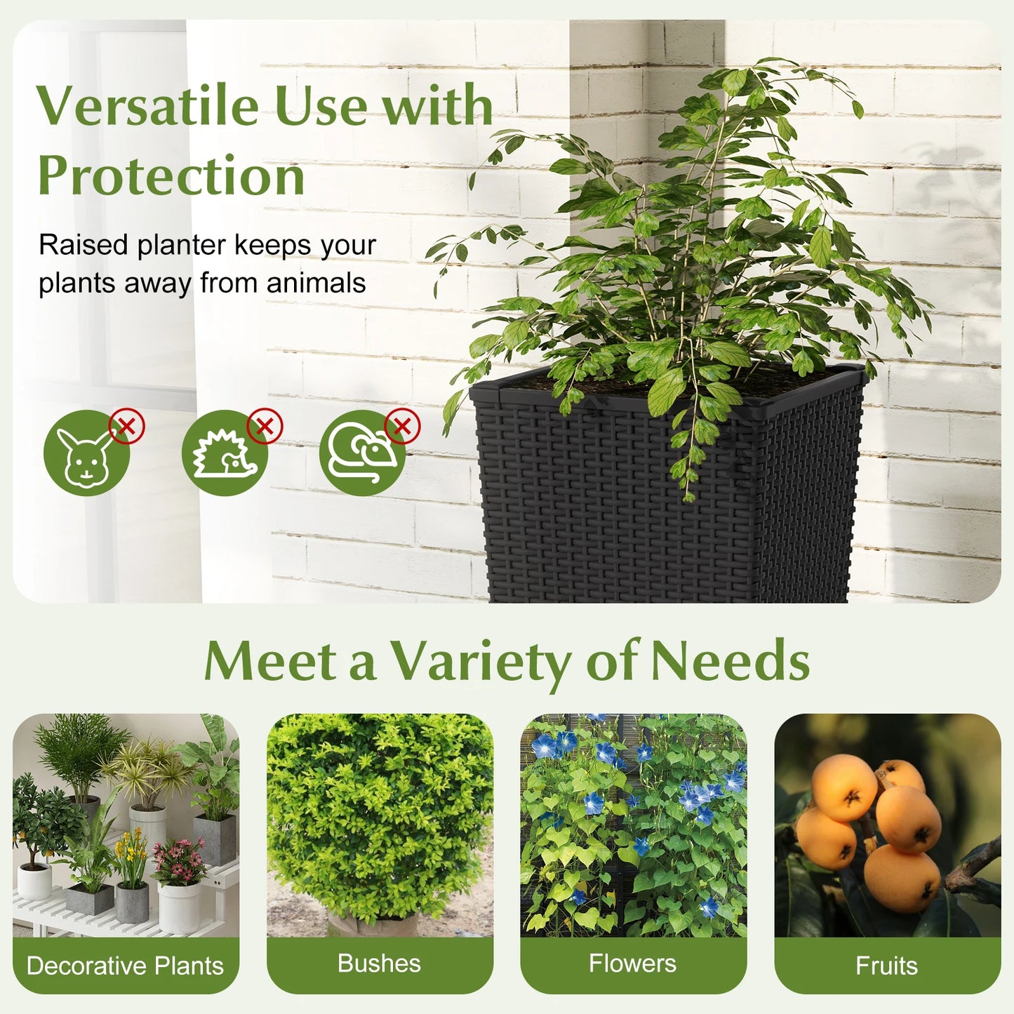 23" Tall Planters Set of 2 Rattan Wicker Plant Pot Self-watering Tree Pot