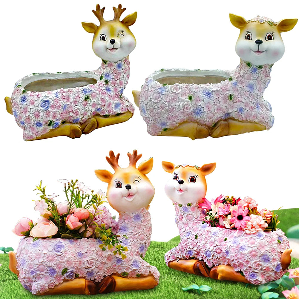 Deer Succulent Plant Pot Resin Mini Deer Plant Pot Creative Deer Statue Flowerpot Home Desktop Decoration