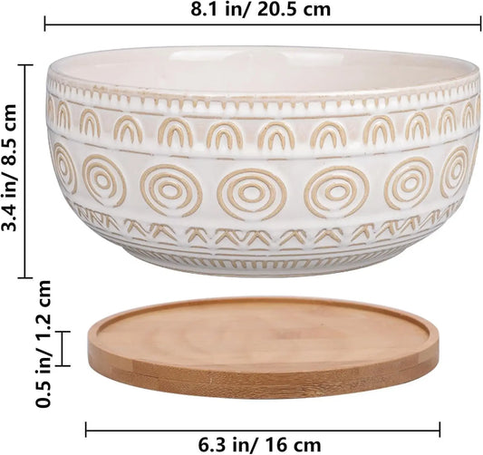 8 Inch White Ceramic Succulent Planter with Drainage Hole and Saucer, Round Shallow Pot for Indoor Plants