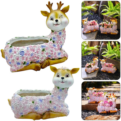 Deer Succulent Plant Pot Resin Mini Deer Plant Pot Creative Deer Statue Flowerpot Home Desktop Decoration
