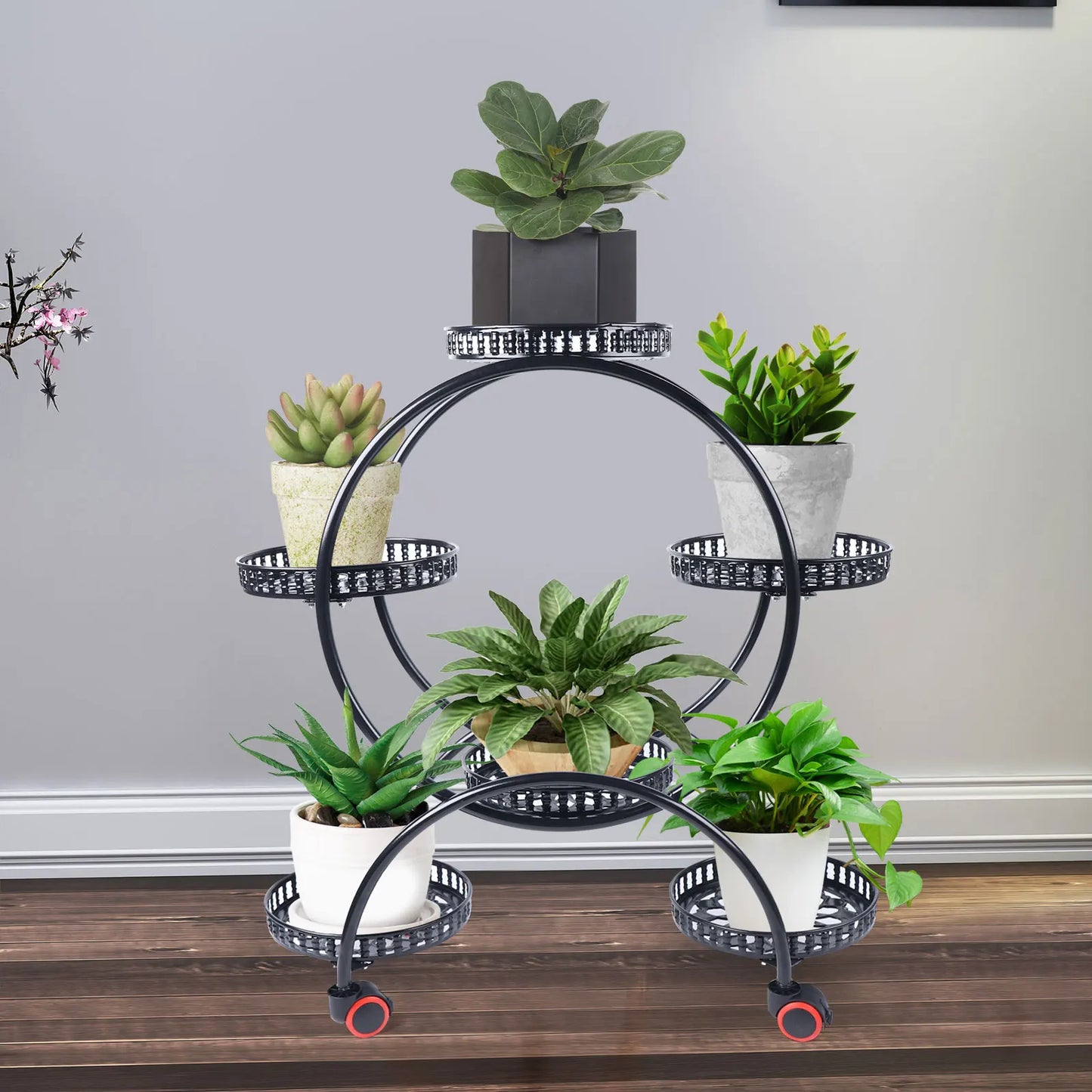 Metal Plant Stand With 6 Pots For Patio Living Room