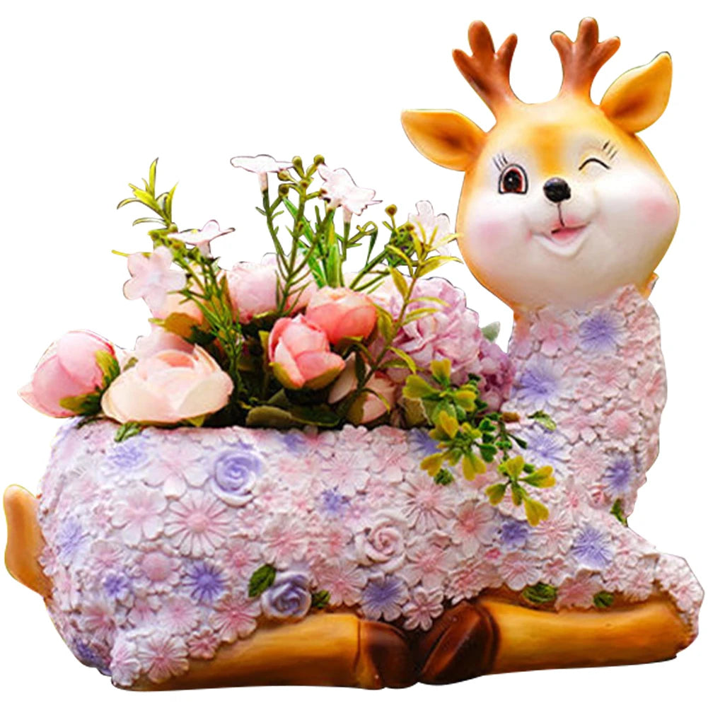 Deer Succulent Plant Pot Resin Mini Deer Plant Pot Creative Deer Statue Flowerpot Home Desktop Decoration