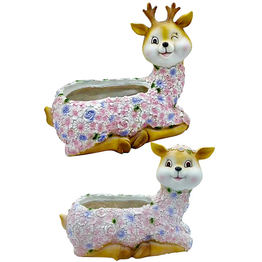 Deer Succulent Plant Pot Resin Mini Deer Plant Pot Creative Deer Statue Flowerpot Home Desktop Decoration