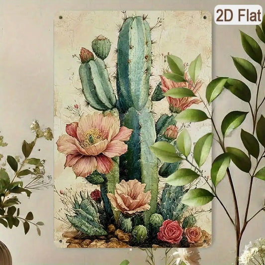 1PC Tin Sign Desert Cactus Garden - Vintage Wall Decor For Living Room/Office, Rustic Plant Art, 8x12 Inches/20x30 Cm