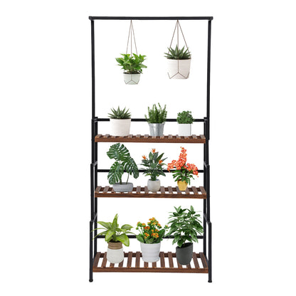 3-Tier Plant Stand Flower Stand 31.4''*13.4''*68.1'' Stepped Design For Hanging Baskets Potted Plants Black