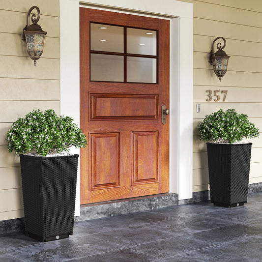 23" Tall Planters Set of 2 Rattan Wicker Plant Pot Self-watering Tree Pot