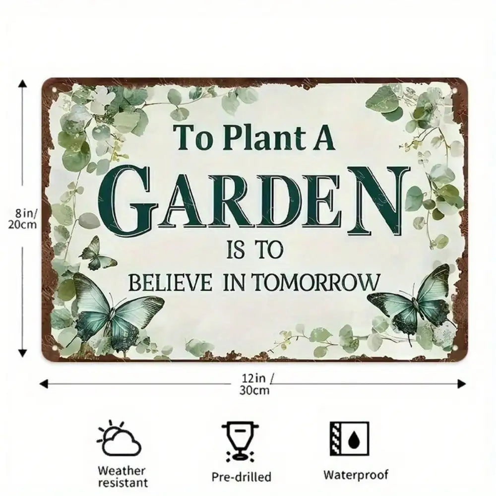 1PC "To Plant A Garden" Tin Sign - Vintage Floral Wall Art 8x12In/20x30Cm