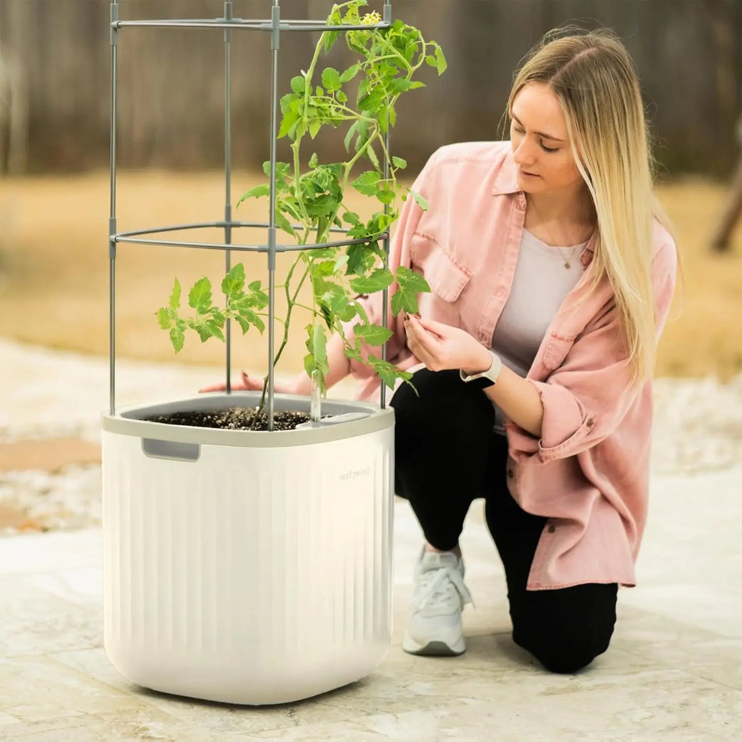 Planters for Outdoor & Indoor Plants, Large Plant Pots with Self Watering, 15" Tall Plant Pots with Trellis for Flowers Plants