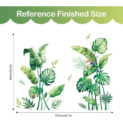 Tropical Palm Leaves Wall Stickers Large Monstera Leaf Wall Decals Green Plants Birds Peel and Stick Art Decor for Living Room