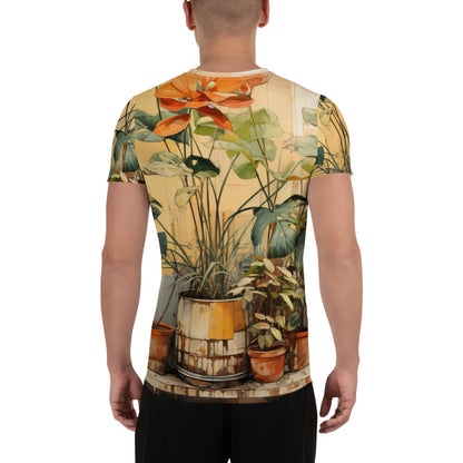 Mens Stretch Fit Athletic Sports T-shirt - Earthy Rustic Potted Plants